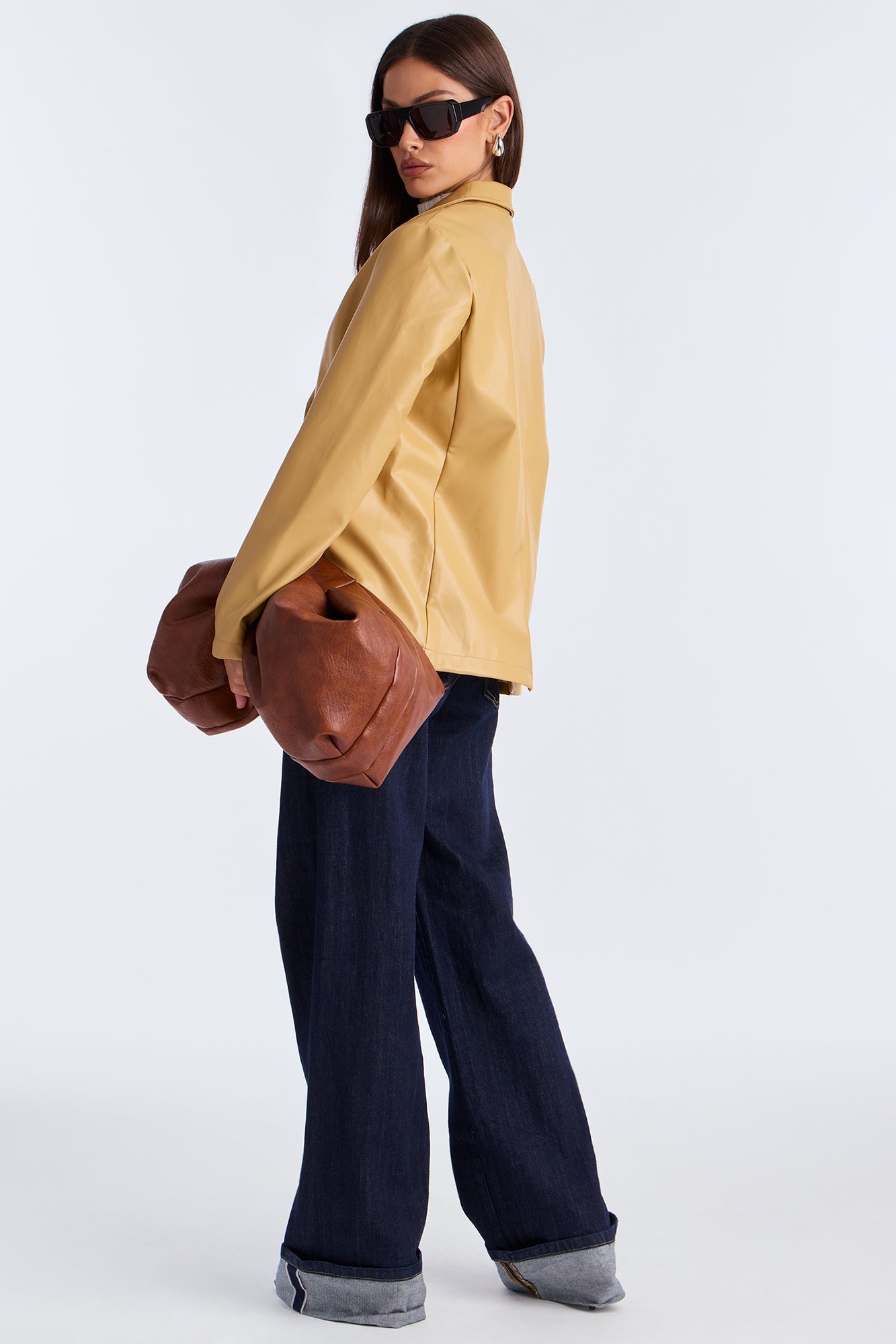 Paige Faux Leather Blazer - Mustard