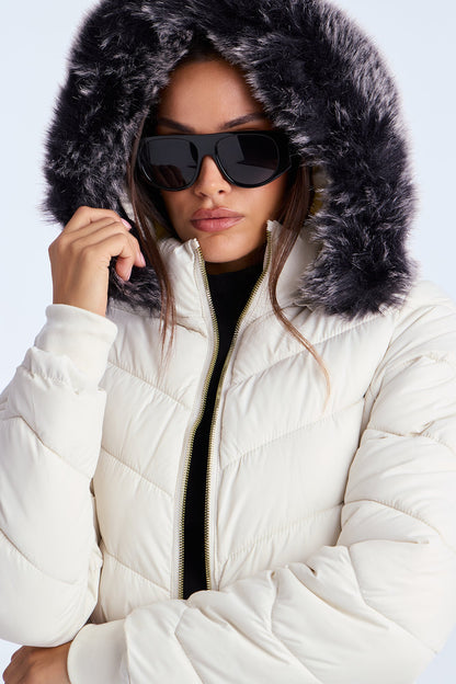 Ski Date Hooded Puffer Jacket - Pearl