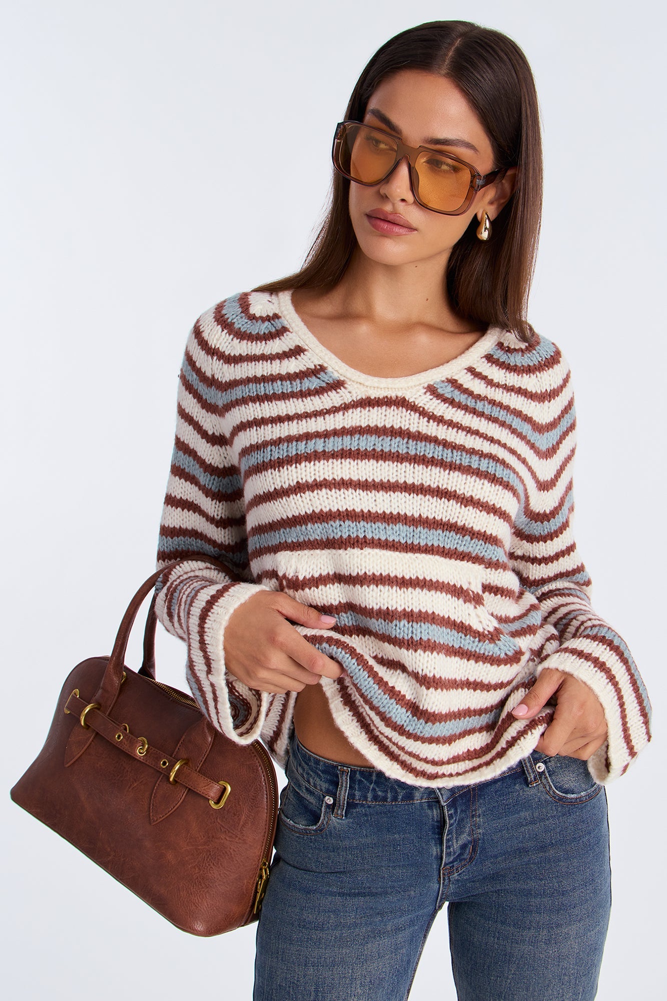 Minding My Own Striped Sweater - Cream/combo