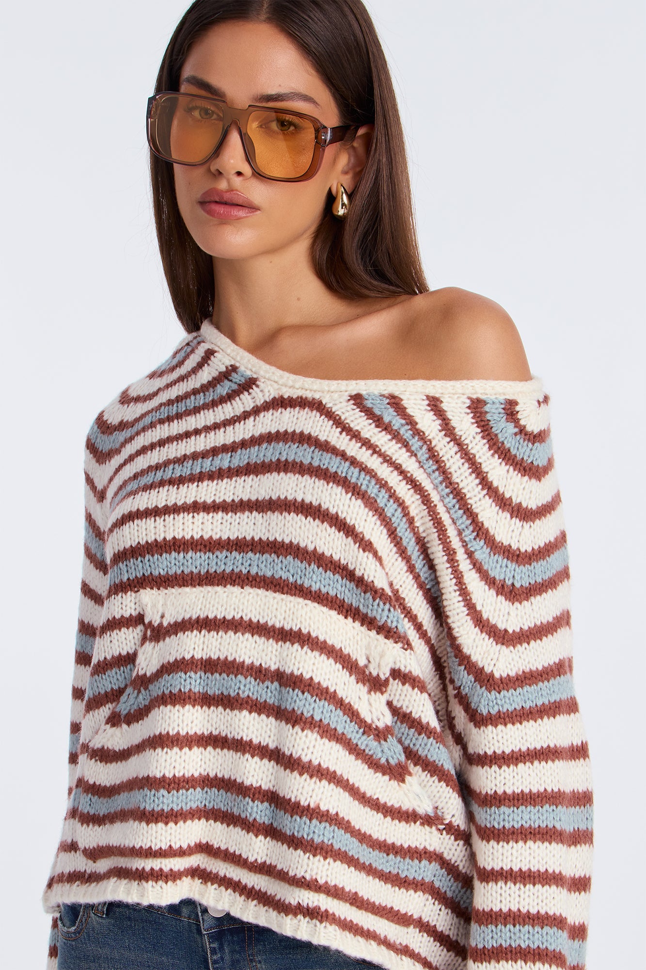 Minding My Own Striped Sweater - Cream/combo