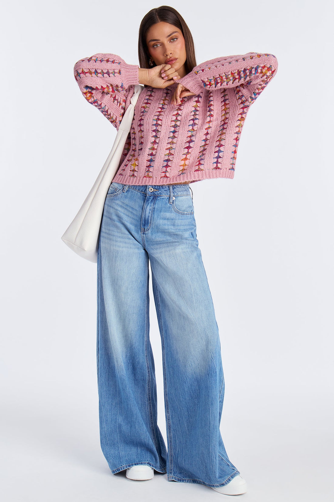 Cozy By My Side Crew Neck Sweater - Pink/combo