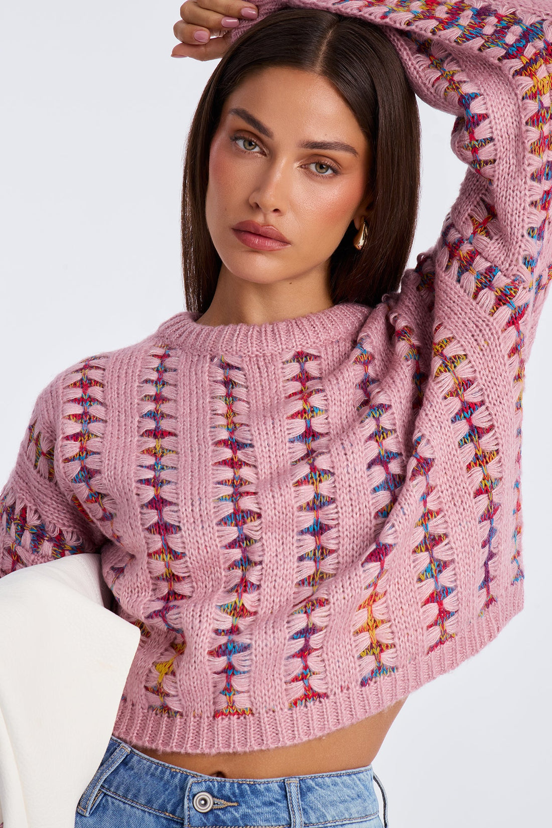 Cozy By My Side Crew Neck Sweater - Pink/combo