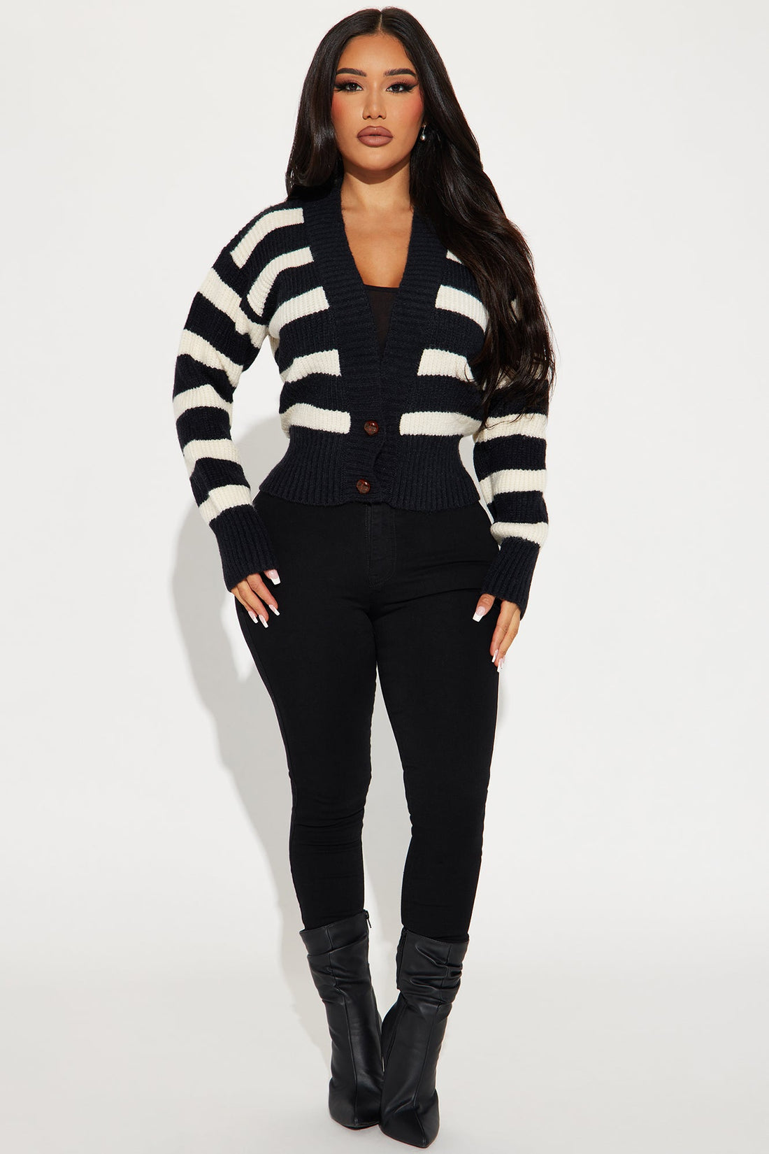 Sweet Moments Striped Cardigan - Black