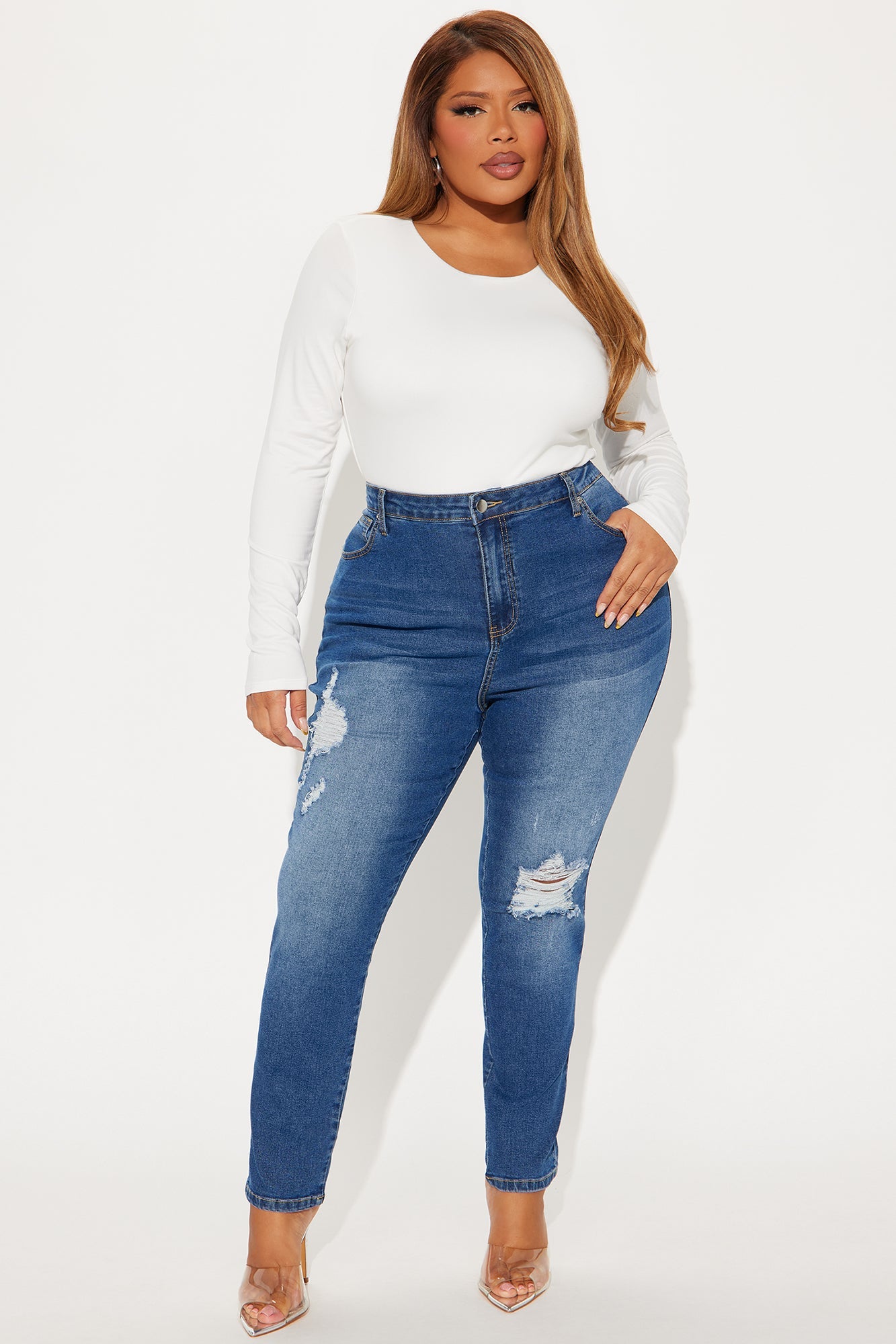 Call It Love Stretch Ripped Skinny Jeans - Dark Wash