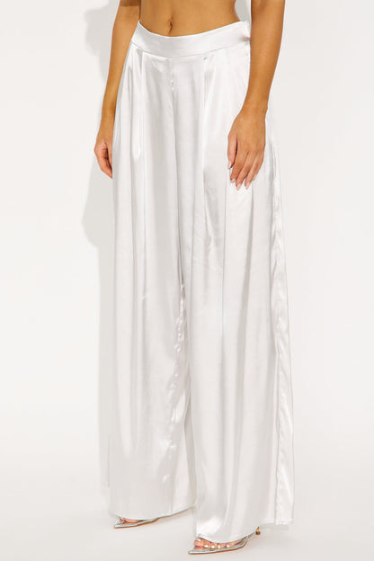 First Class Wide Leg Satin Pant 32″ - Pearl
