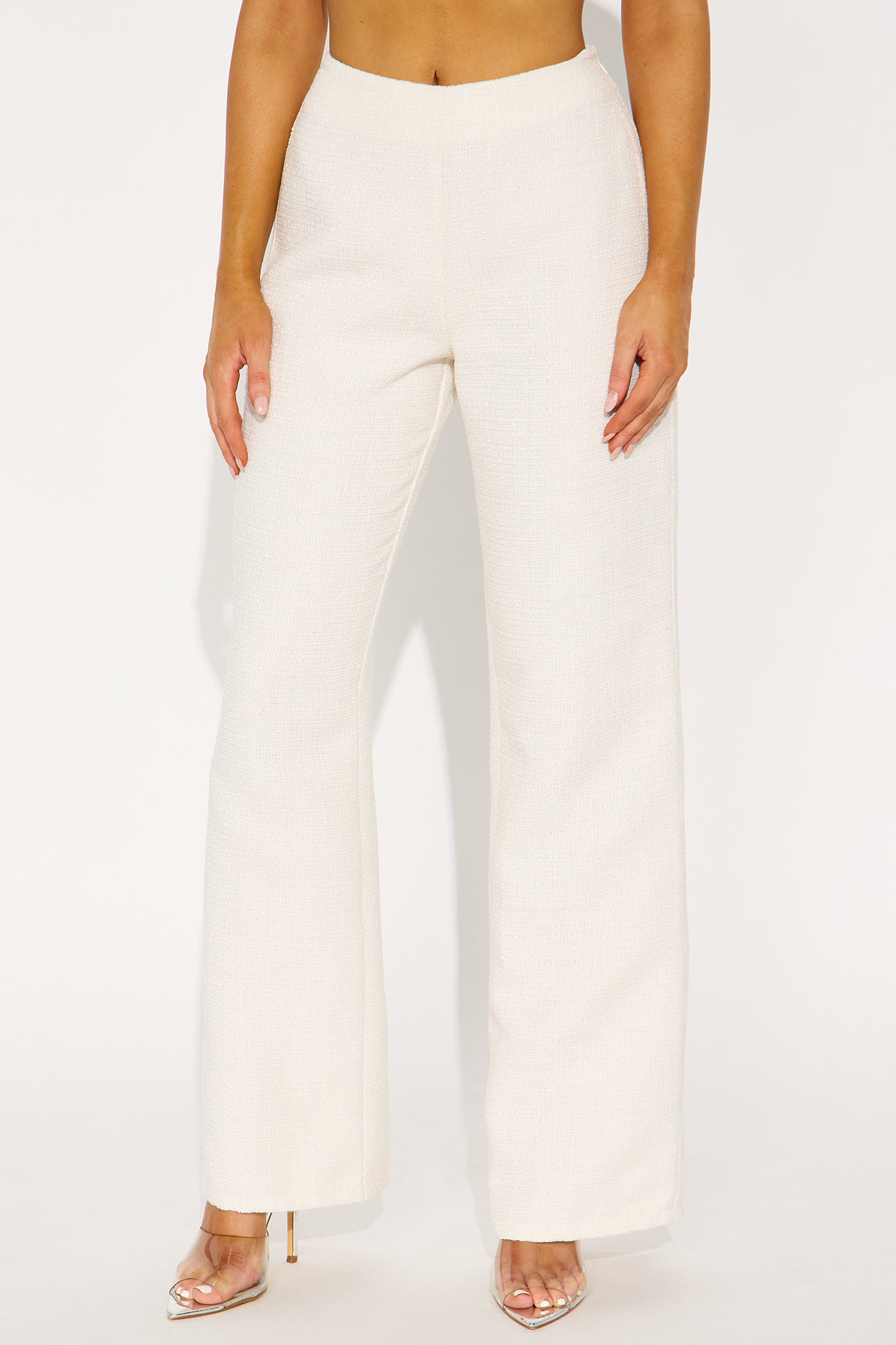 Editors Pick High Rise Tweed Wide Leg Trouser Pant 33 - Cream