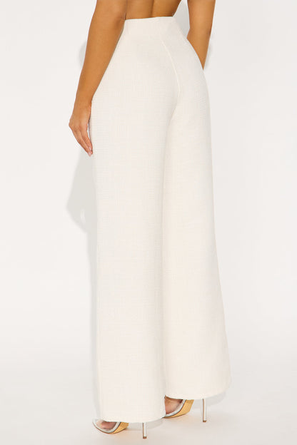 Editors Pick High Rise Tweed Wide Leg Trouser Pant 33 - Cream