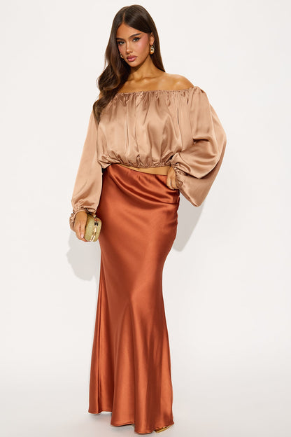 Watch Me Glow Satin Blouse - Taupe
