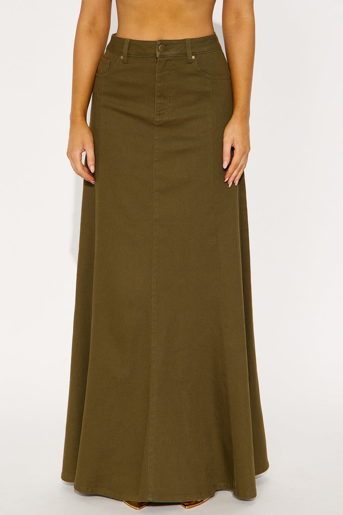 Make You Stay Twill Maxi Skirt - Olive