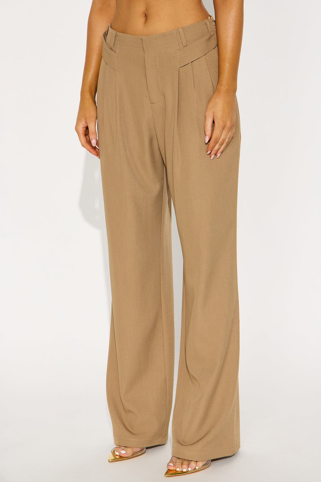 Business Plan Pleated Wide Leg Trouser Pant 32″ - Khaki