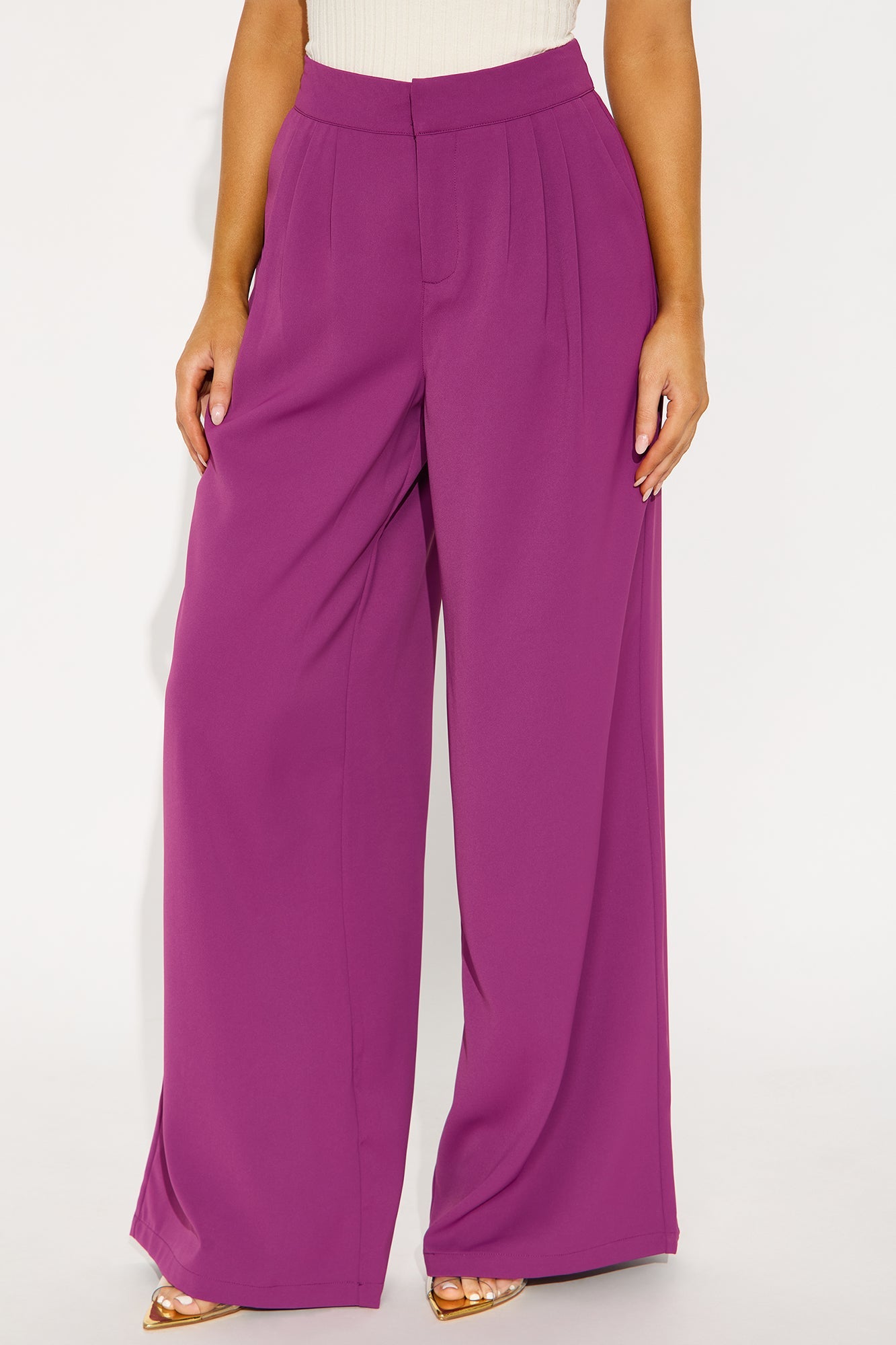 Candice Pleated Wide Leg Trouser Pant 33″ - Raspberry