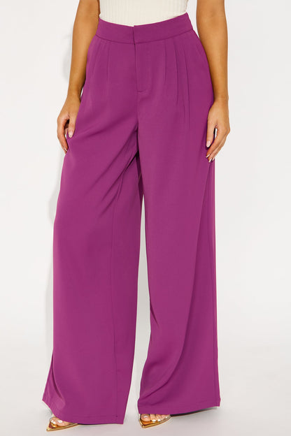 Candice Pleated Wide Leg Trouser Pant 33″ - Raspberry