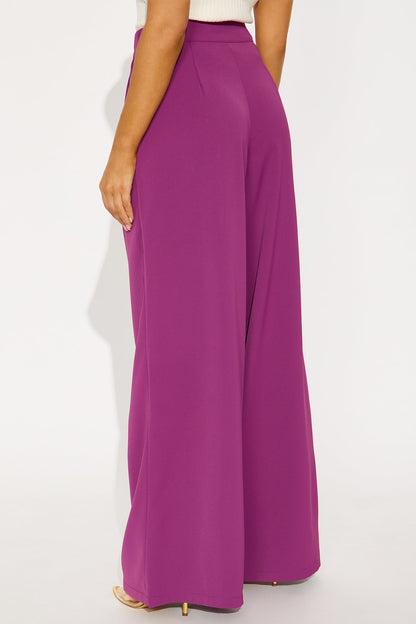 Candice Pleated Wide Leg Trouser Pant 33″ - Raspberry