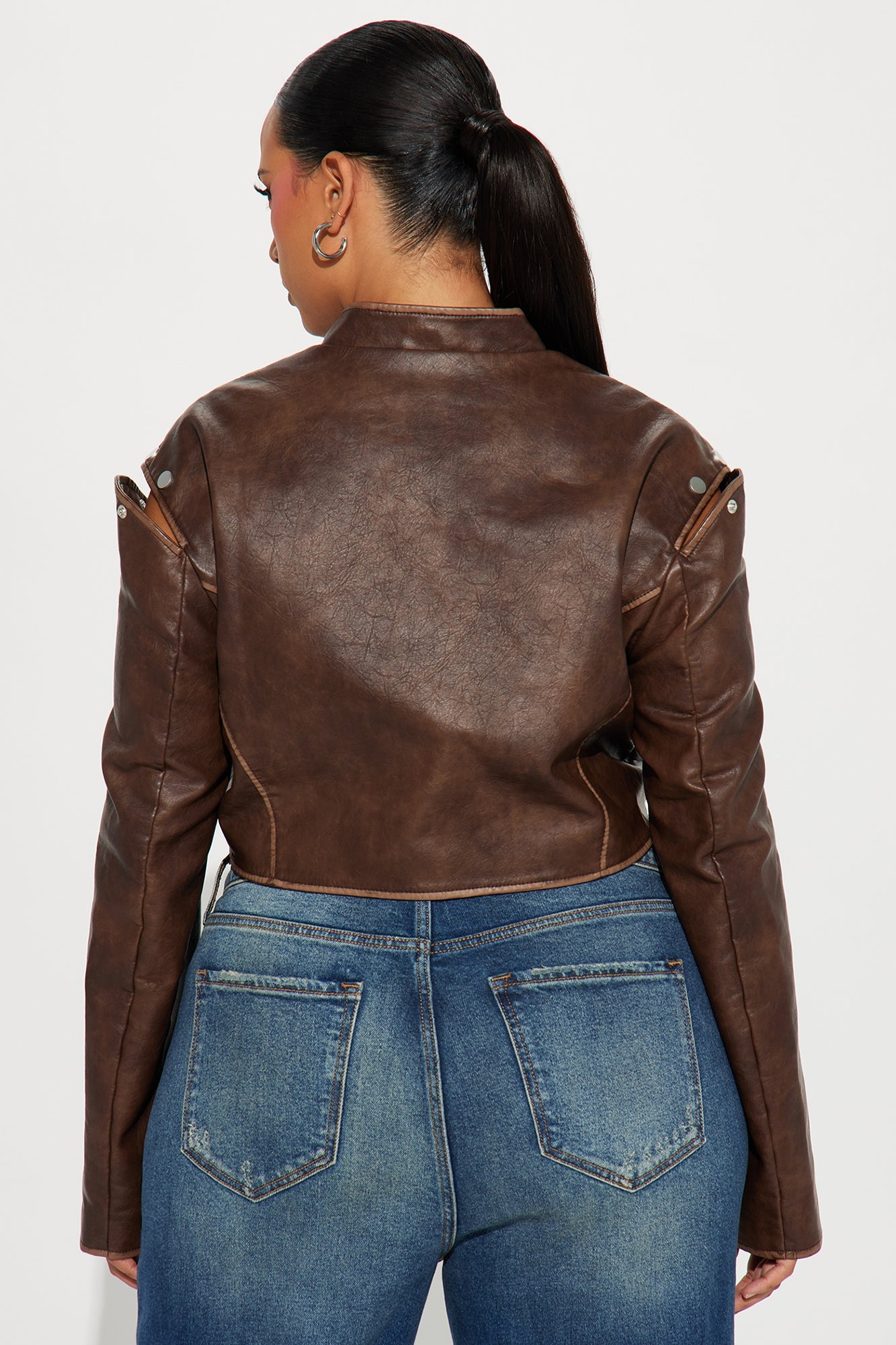Brooklyn Faux Leather Fitted Jacket - Brown