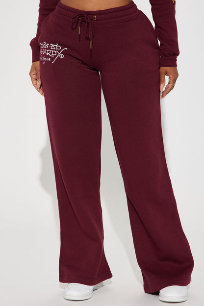 Retro Tiger Ed Hardy Wide Leg Pant - Burgundy
