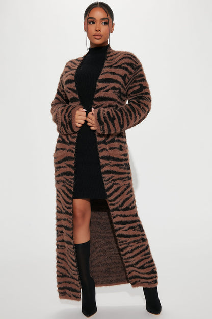 Get Wild Zebra Duster Cardigan - Brown/combo