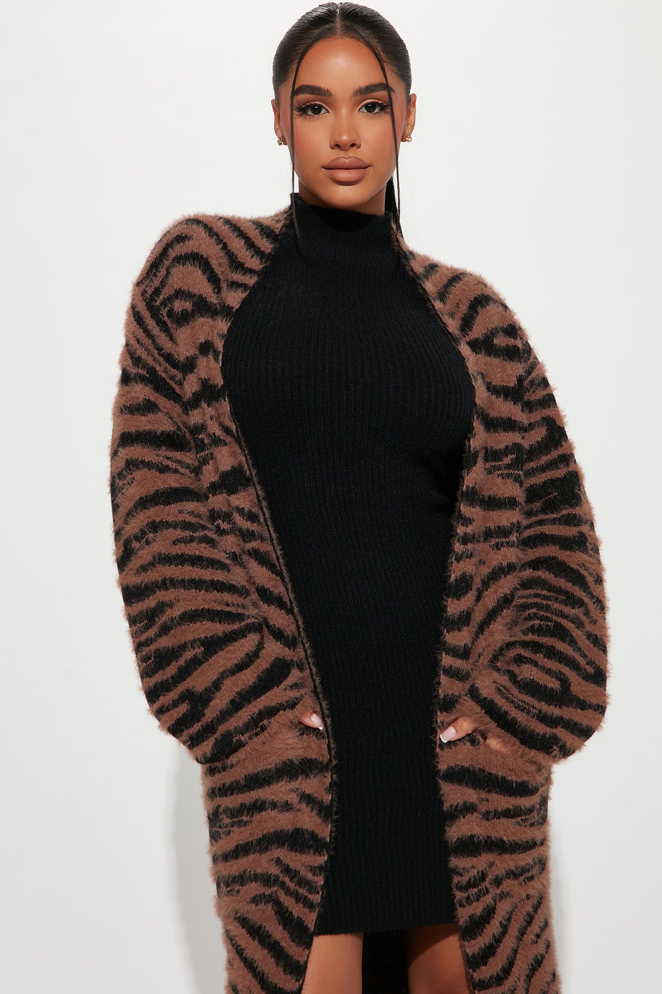 Get Wild Zebra Duster Cardigan - Brown/combo