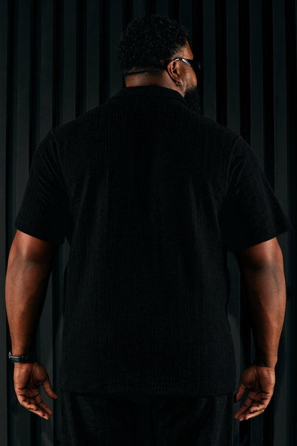 Dean Textured Short Sleeve Button Up Shirt - Black