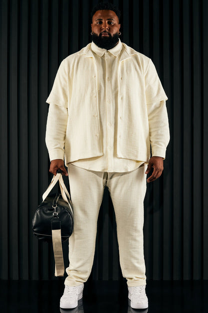 Dean Textured Short Sleeve Button Up Shirt - Cream