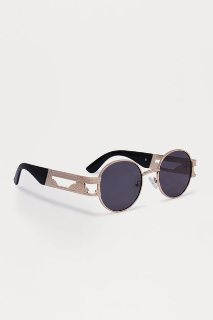 Sleek Oval Metal Frame Sunglasses - Black/Gold