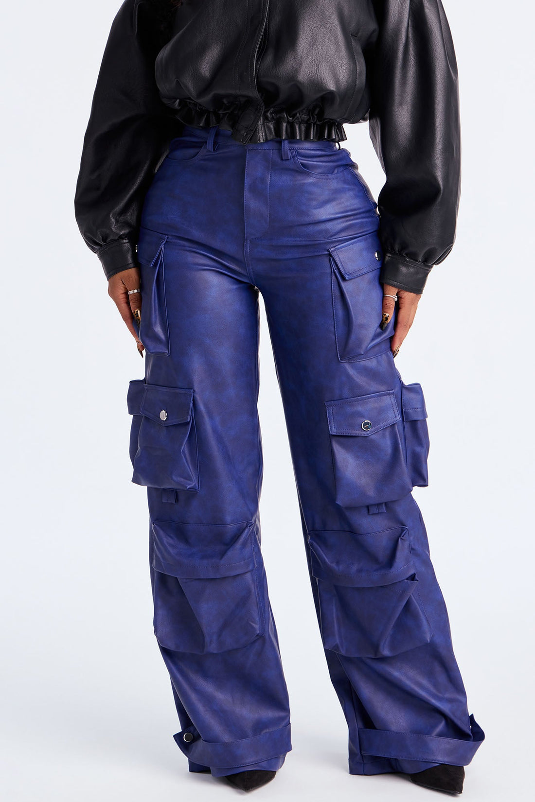 Weekend Warrior Washed Faux Leather Cargo Pant - Blue
