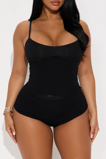 Comfortable With You Cami Panty Ribbed Underwire 2 Piece Set - Black