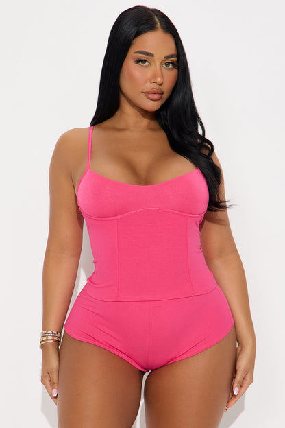 Comfortable With You Cami Panty Ribbed Underwire 2 Piece Set - Fuchsia