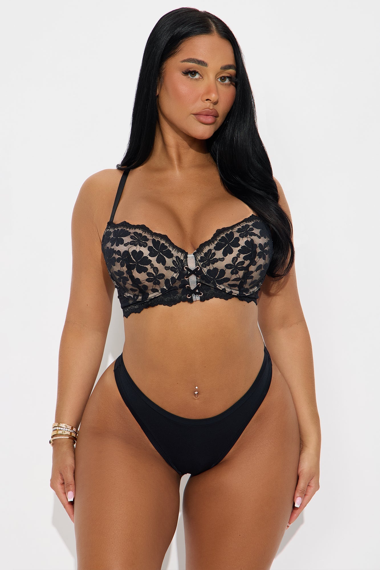 Macey Floral Sheer Underwire Bra - Black