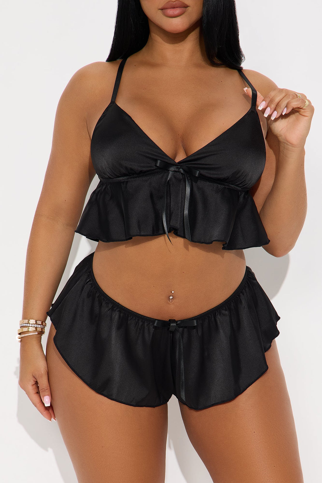 Lovely Romance Satin Cami Short 2 Piece Set - Black