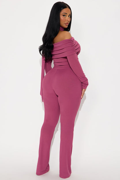 Ella Scarf Off Shoulder 3 Piece Pant Set - Magenta