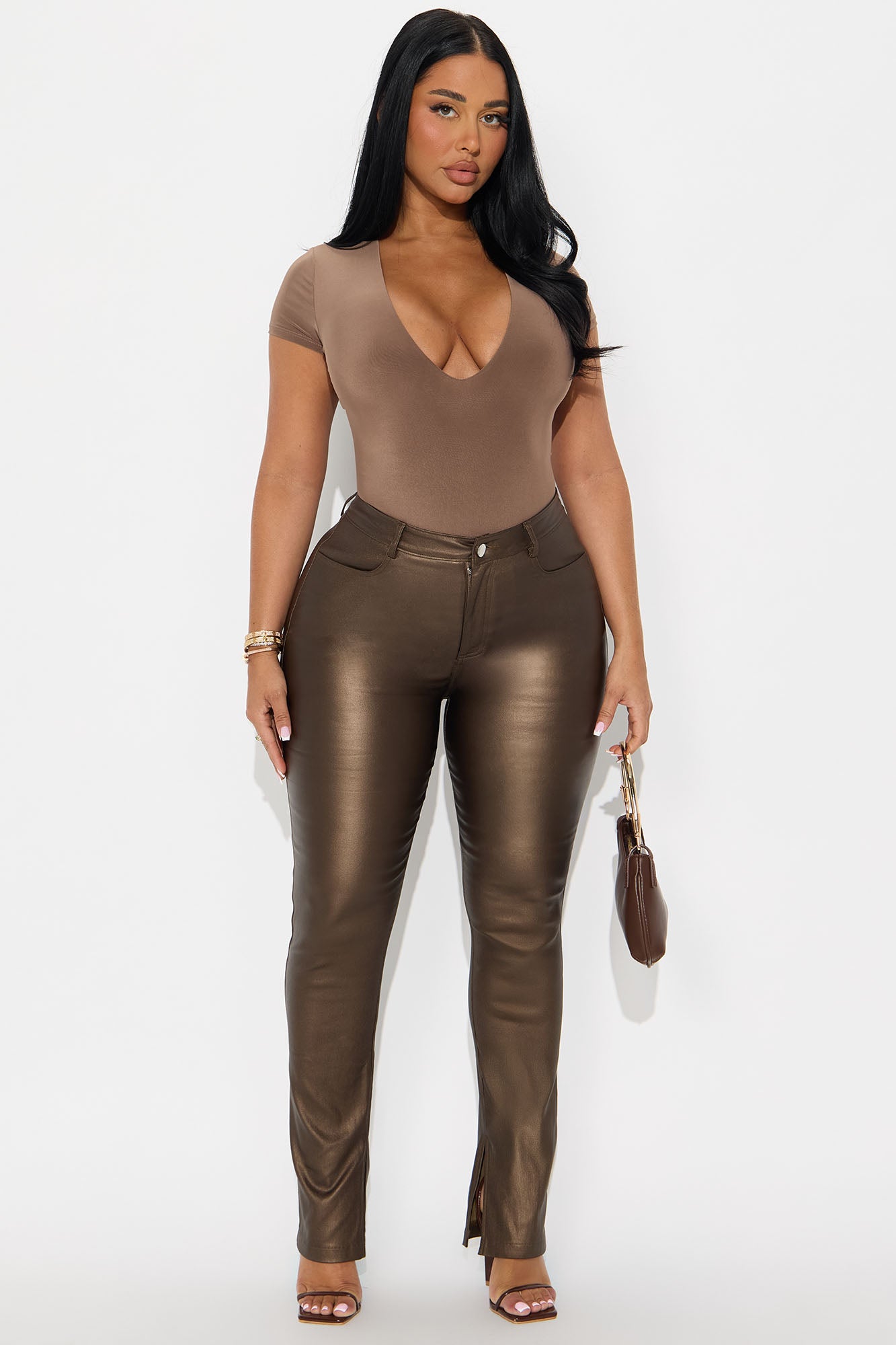 Gia Faux Leather Skinny Pant - Bronze