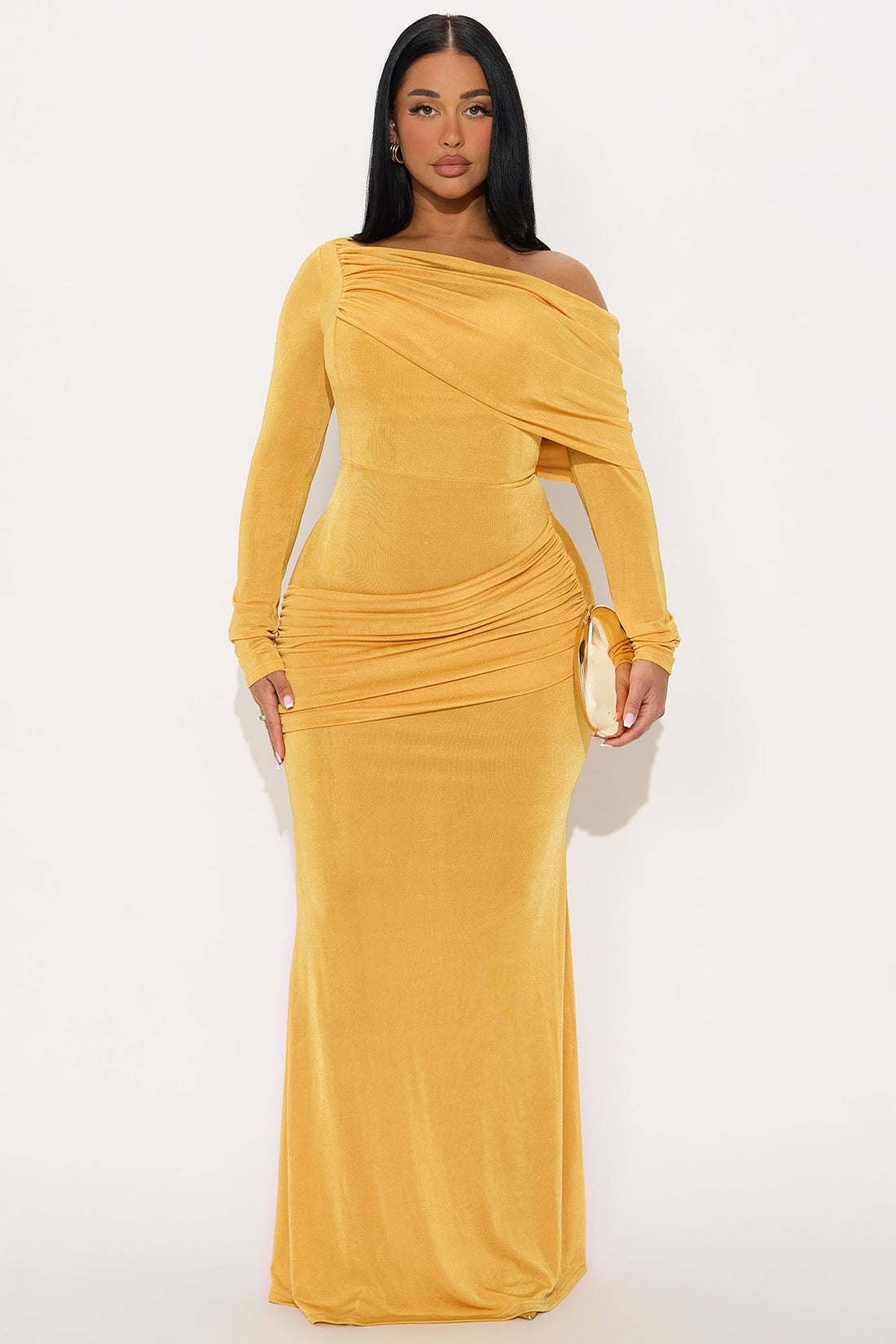 Talk Much Draped Maxi Dress - Mustard