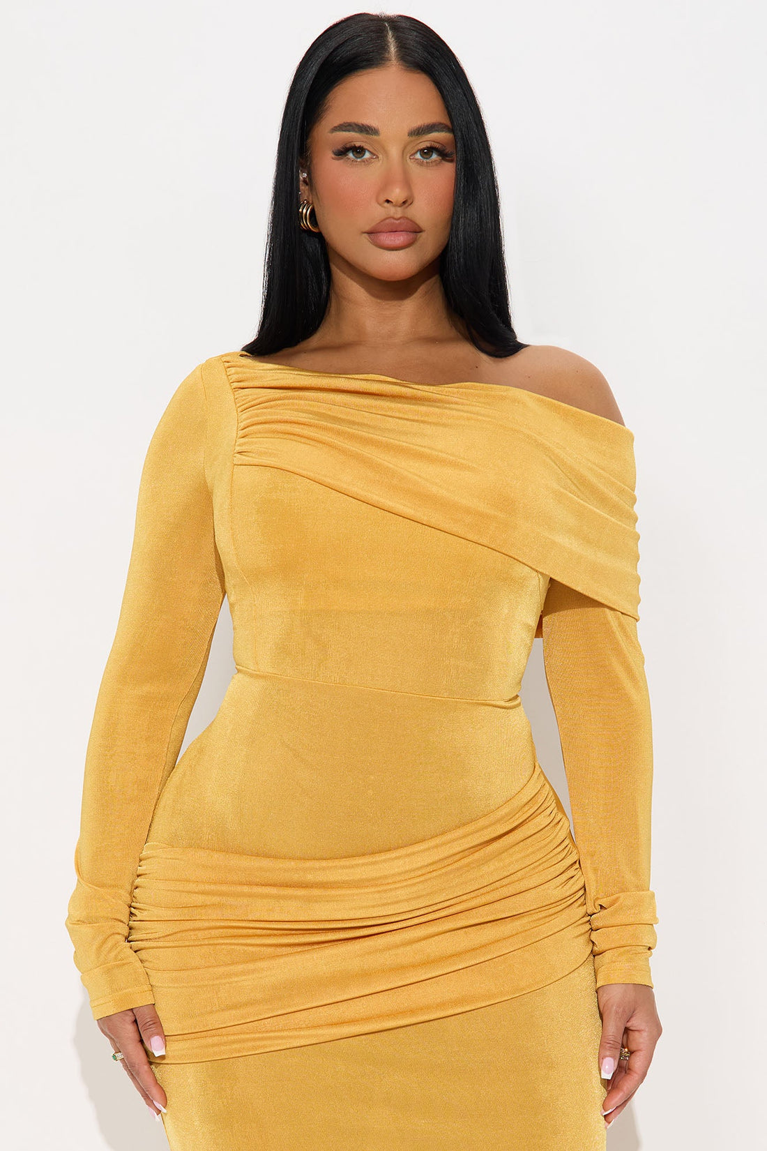 Talk Much Draped Maxi Dress - Mustard