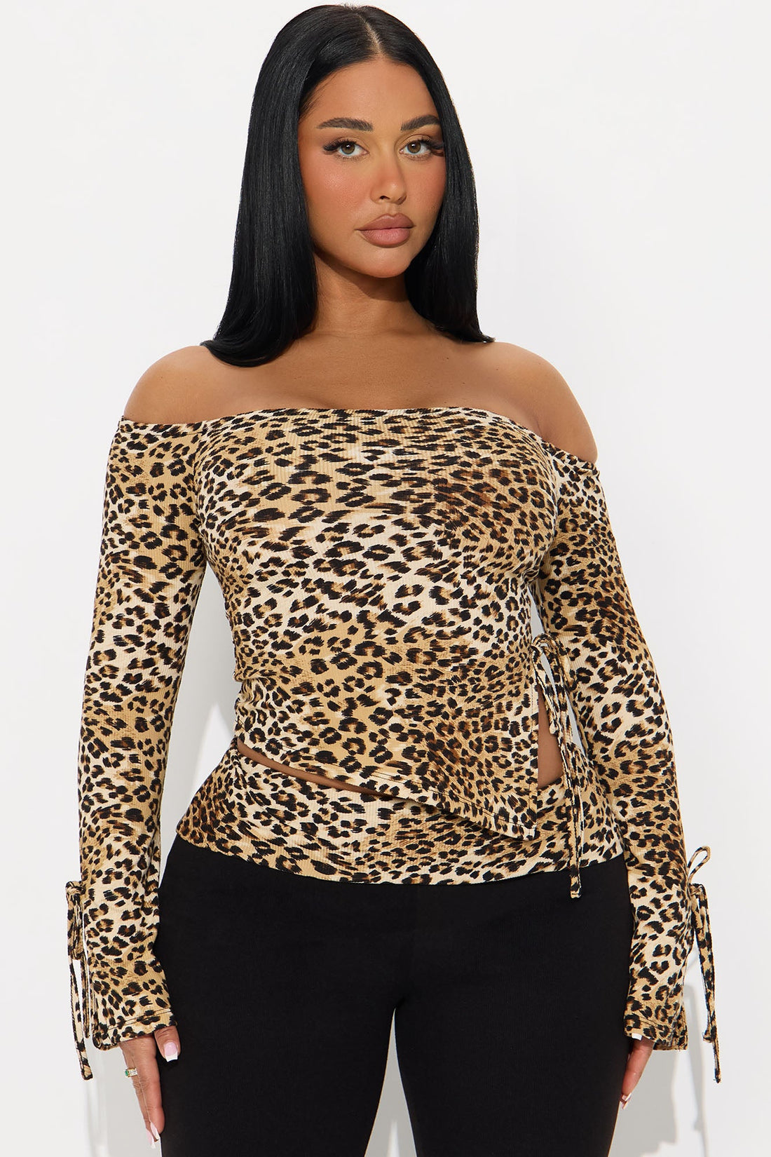 Petra Ribbed Leopard Pant Set - Brown Combo