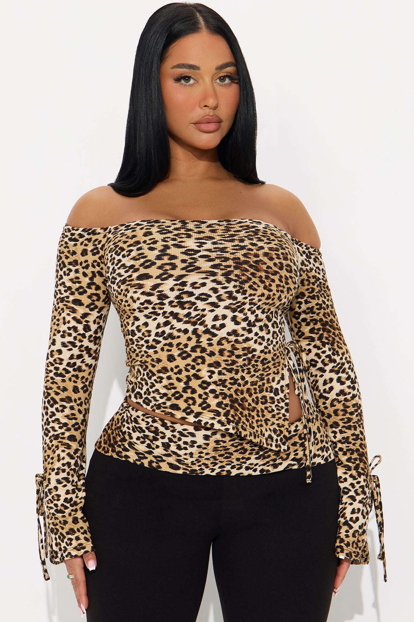 Petra Ribbed Leopard Pant Set - Brown Combo