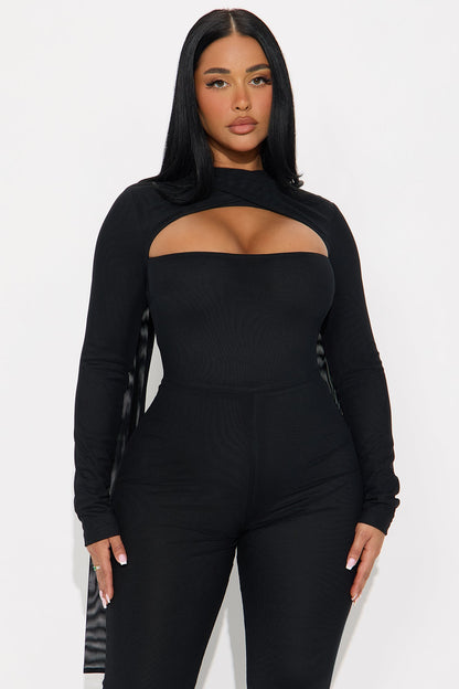 Night Moves Mesh Scarf Jumpsuit - Black