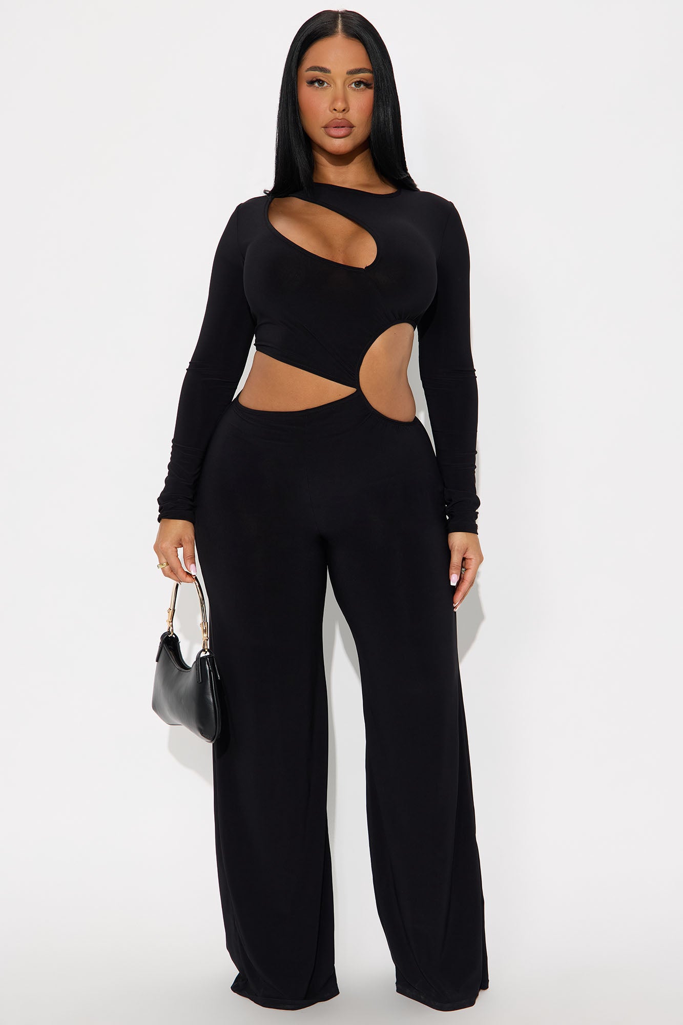 Jezenia Cutout Wide Leg Jumpsuit - Black