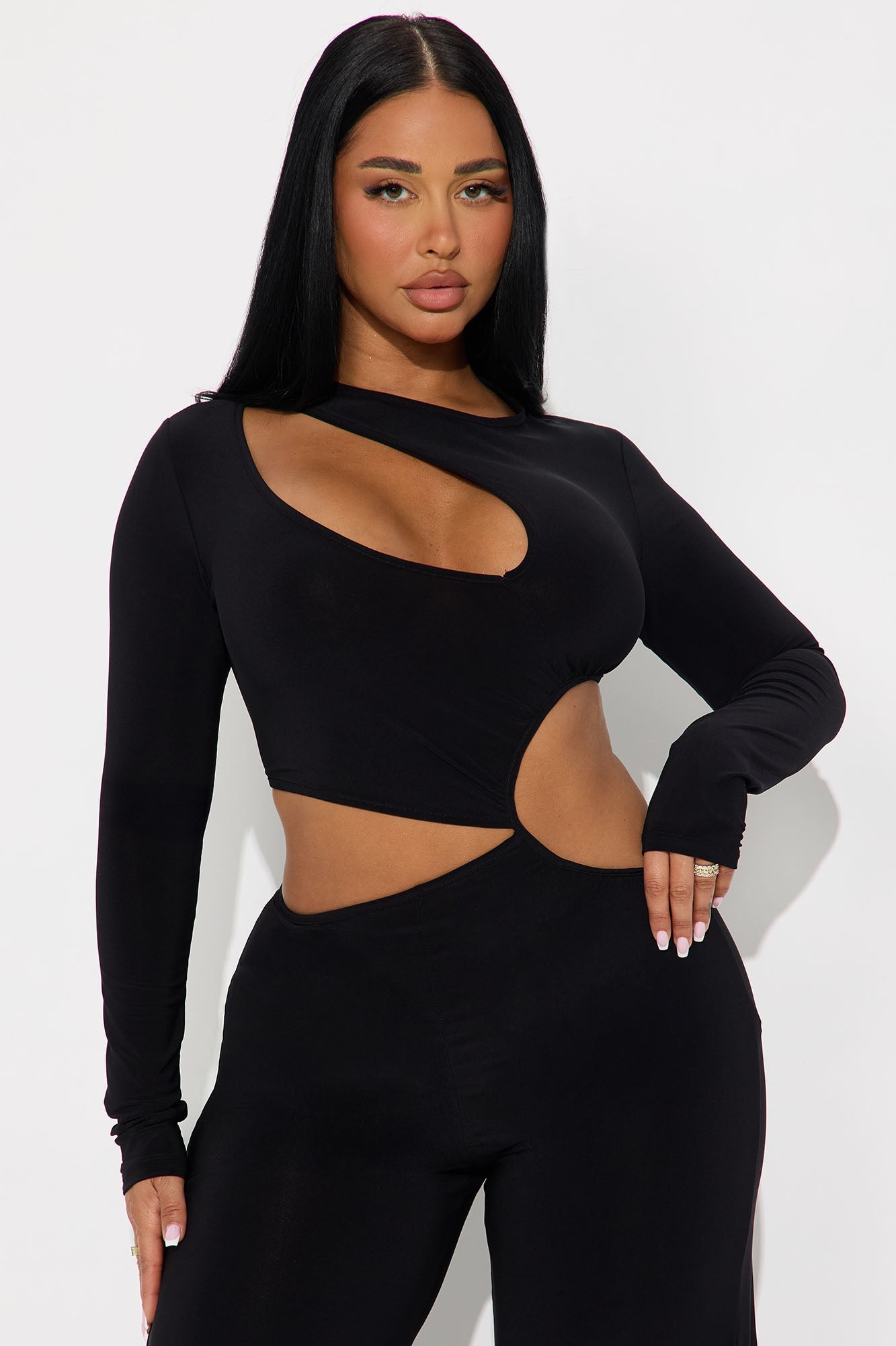Jezenia Cutout Wide Leg Jumpsuit - Black