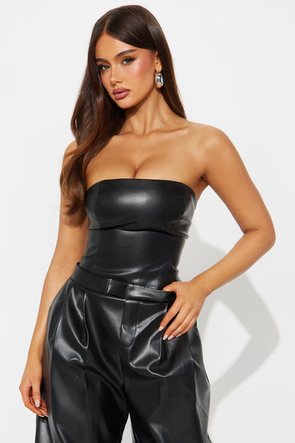 Alessandra Faux Leather 2Piece Blazer Jumpsuit - Black