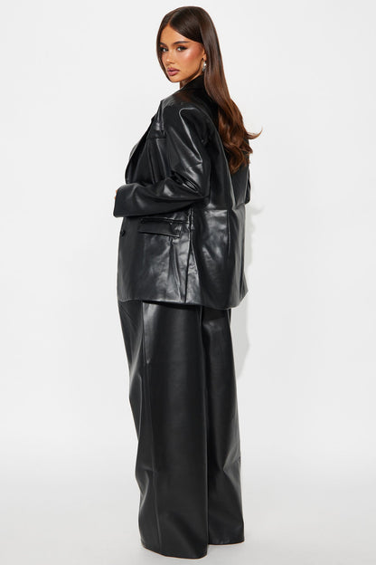 Alessandra Faux Leather 2Piece Blazer Jumpsuit - Black