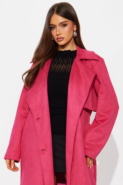 Topic of Conversation Faux Suede Trench Coat - Fuchsia