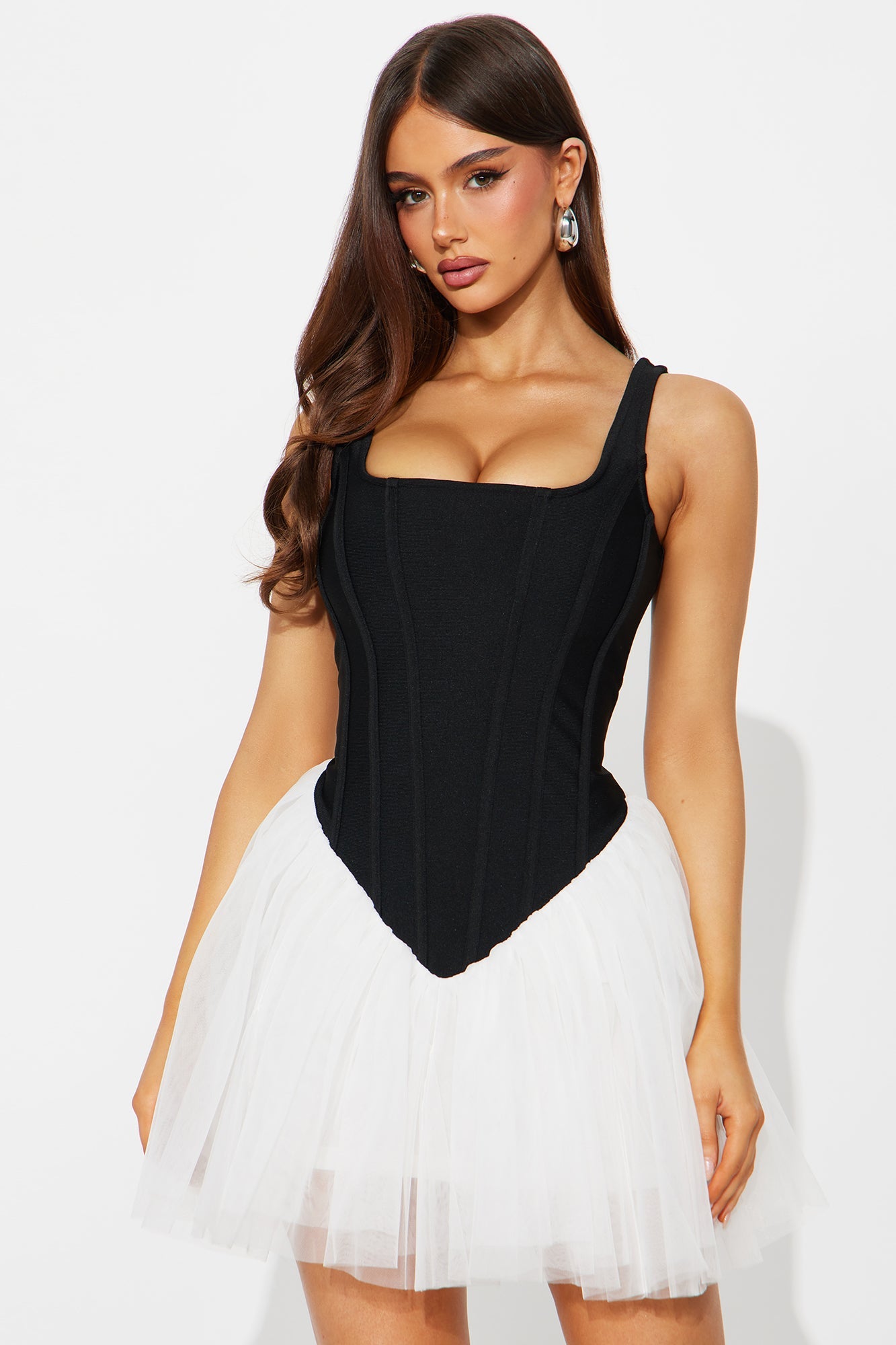 Tinsley Tulle Hem Bandage Mini Dress - Black/White