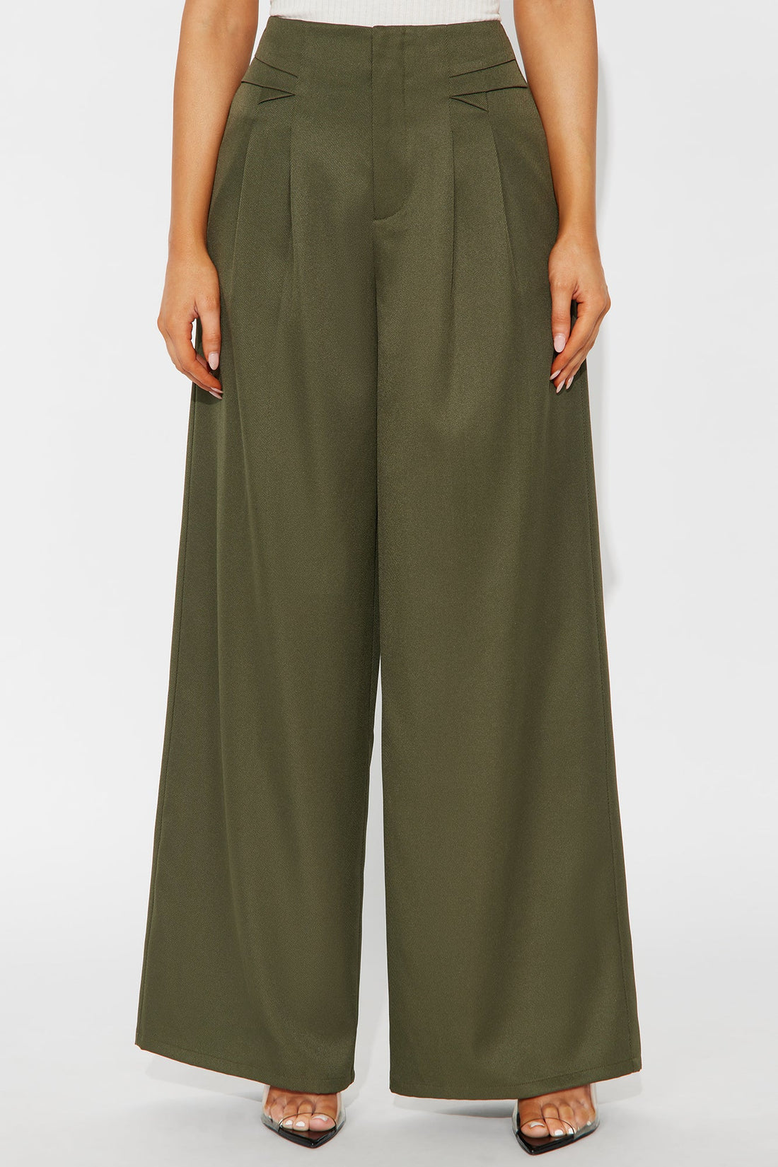Level You Up Wide Leg Twill Pant 32″ - Olive