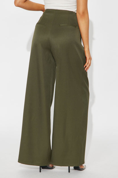 Level You Up Wide Leg Twill Pant 32″ - Olive