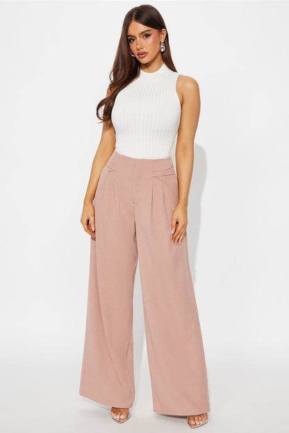 Level You Up Wide Leg Twill Pant 32″ - Mauve