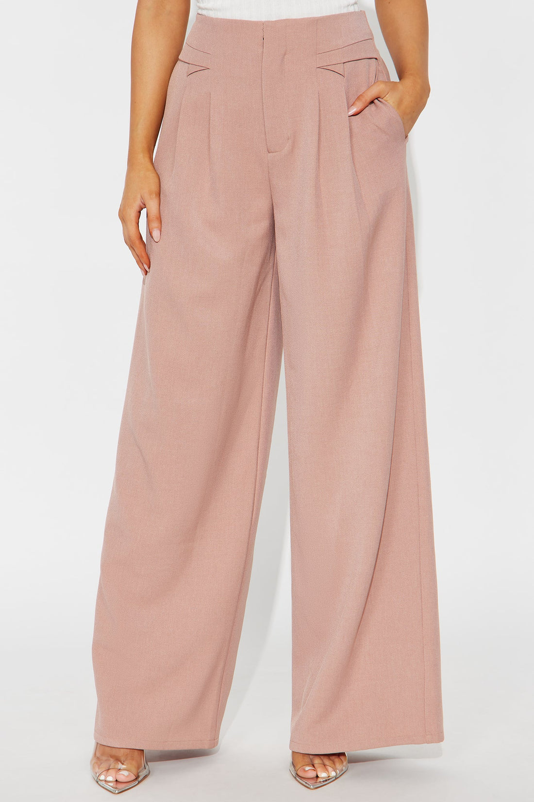 Level You Up Wide Leg Twill Pant 32″ - Mauve