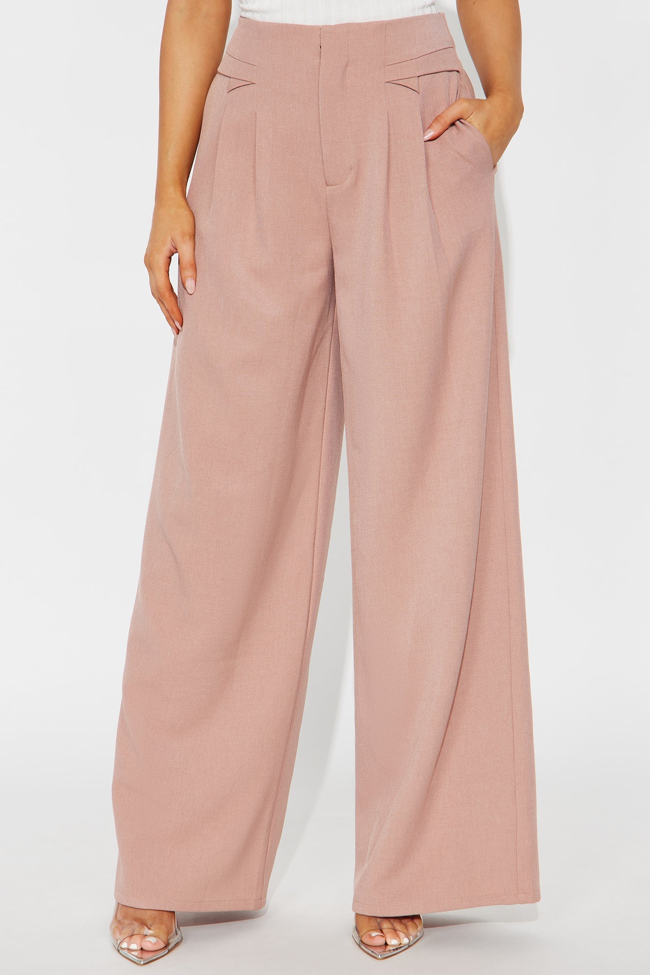 Level You Up Wide Leg Twill Pant 32″ - Mauve