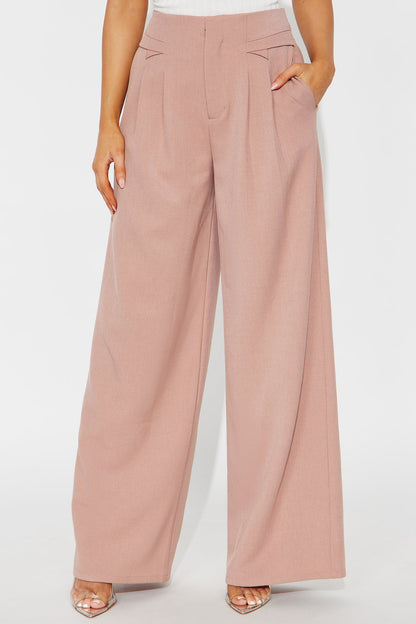 Level You Up Wide Leg Twill Pant 32″ - Mauve