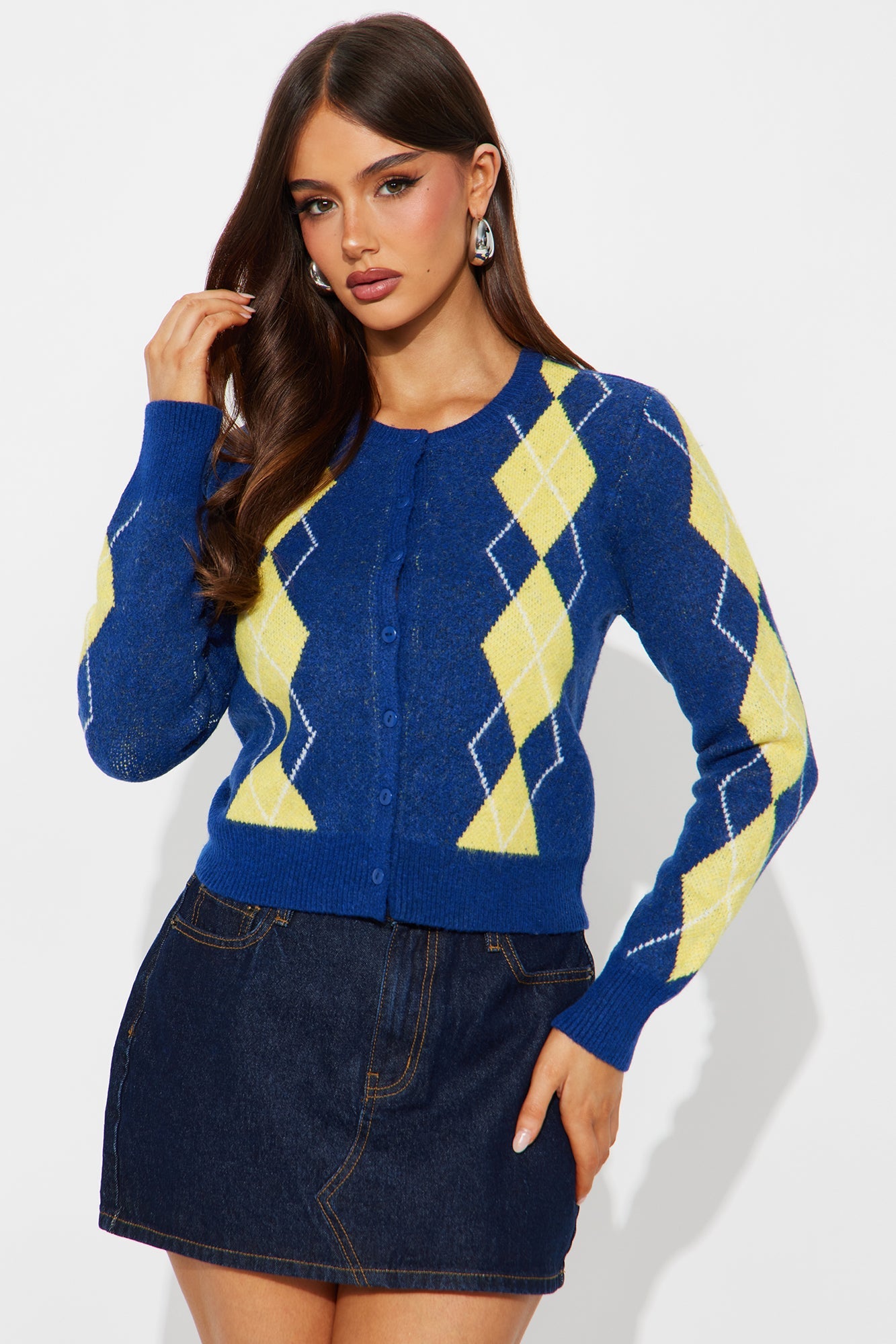 She Reads Argyle Sweater - Blue/combo