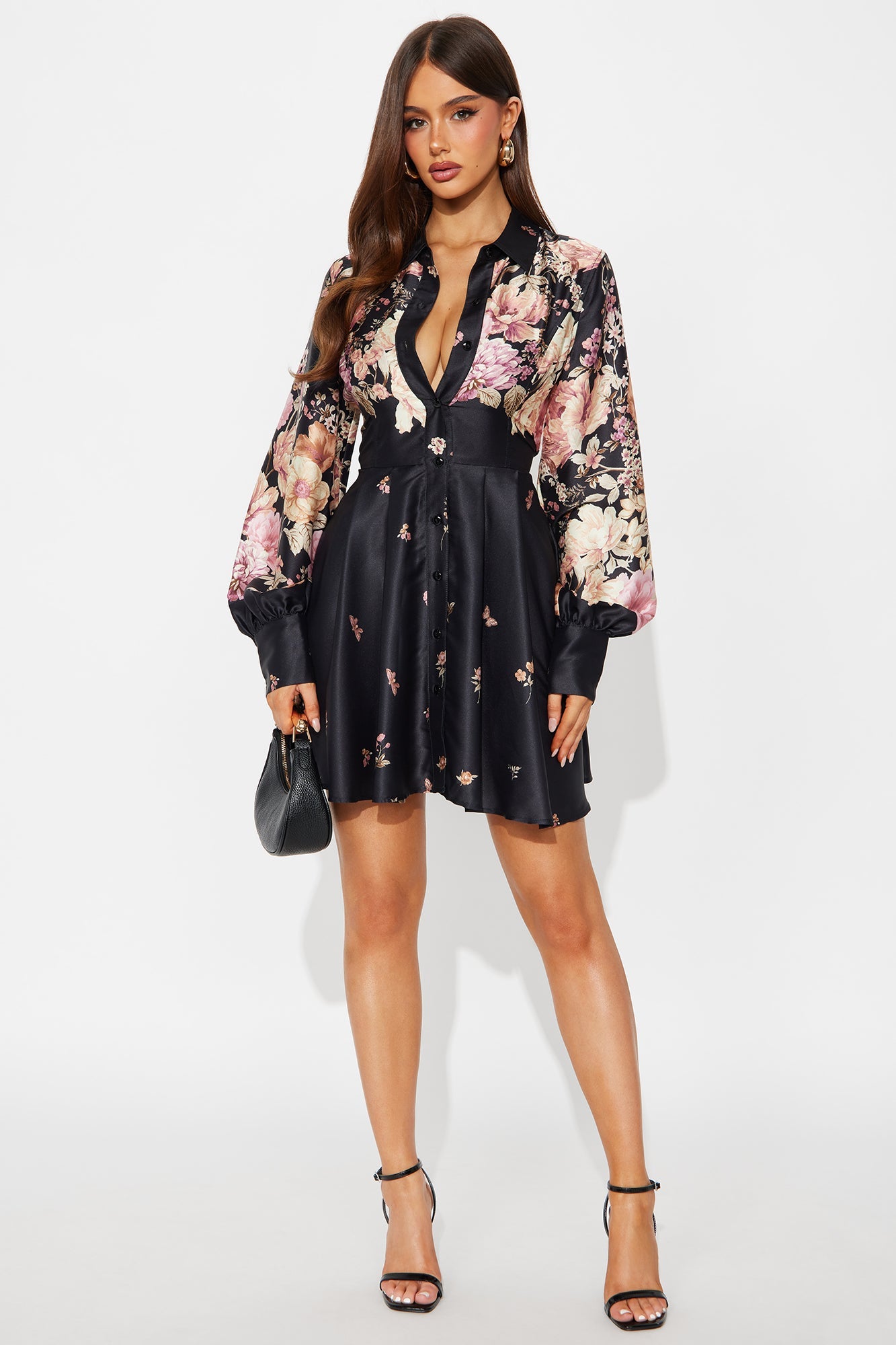 Maribelle Floral Satin Mini Dress - Black/combo